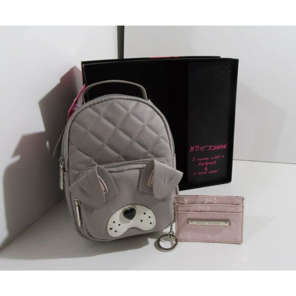 Betsey Johnson Mini Dog Backpack & Key Fob Card Case Wallet Set NWT - Picture 1 of 8